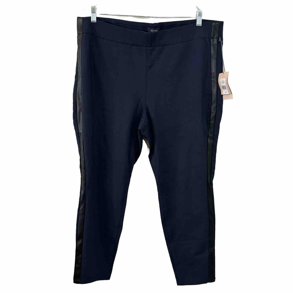 NYDJ Womens Pants 18 midnight Navy Pant Lift Tuck Technology Pleather side NEW